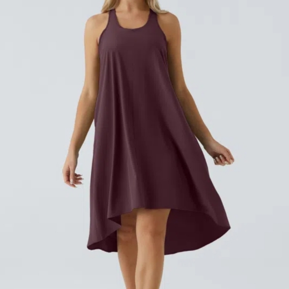 Halara Breezeful Racerback High Low Flowy Midi Dress Amaranth XS